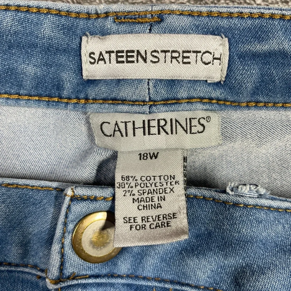 Catherines Sateen Stretch Light Wash Straight Leg Jeans Womens 18W Blue Denim